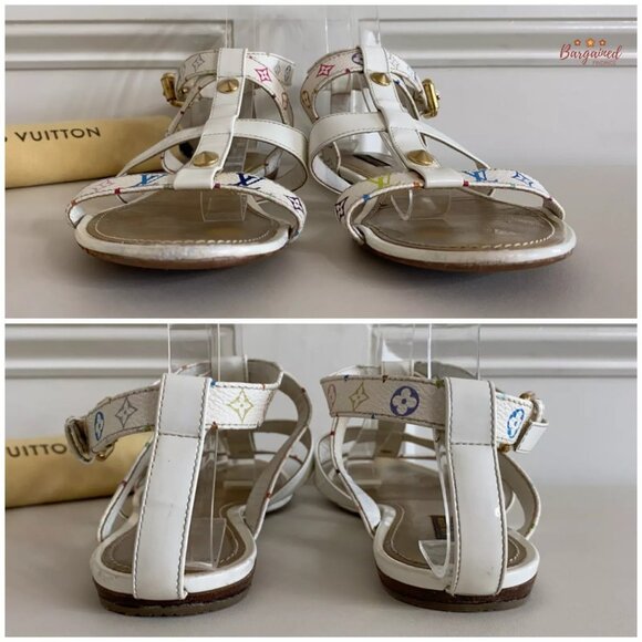 Authentic Louis Vuitton White Multicolor Canvas Patent Gladiator Sandals 39.5 - Picture 5 of 12